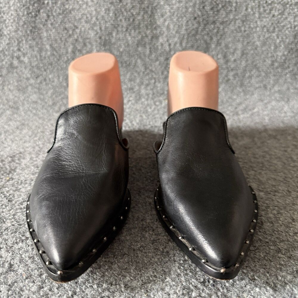 Schutz Black Studded Leather Mule Flats Pointed Toe Slip-On Women's US 8B - Picture 2 of 8